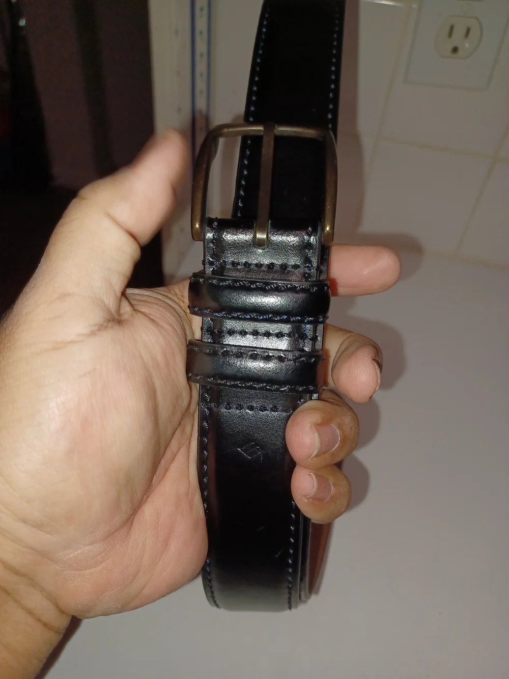 Nwt Men's Warehouseb Black Italian Leather Belt with Brass Buckle